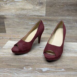 Lov Mark Wildly Burgundy Suede Peep Toe Pumps Women's Size 6.5